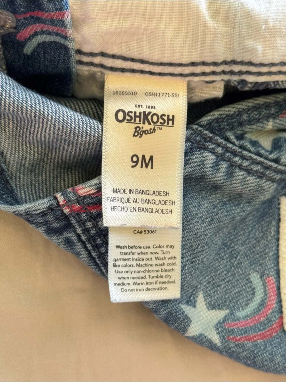 NWOT OshKosh BGosh Denim Star Rainbow Shortall Overalls Baby Girl 9M